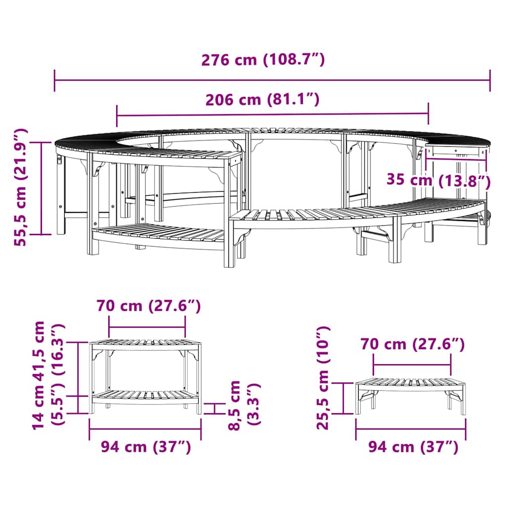 Obložení vířivky Hnědá Ø275 x 55,5 cm Masivní akátové dřevo - obrázek 15